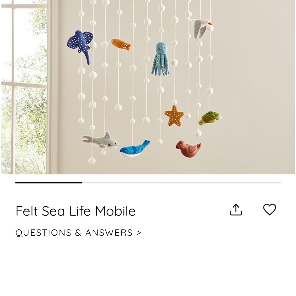 Pottery Barn Kids White and Blue Felt Hanging Decor/ sea mobile